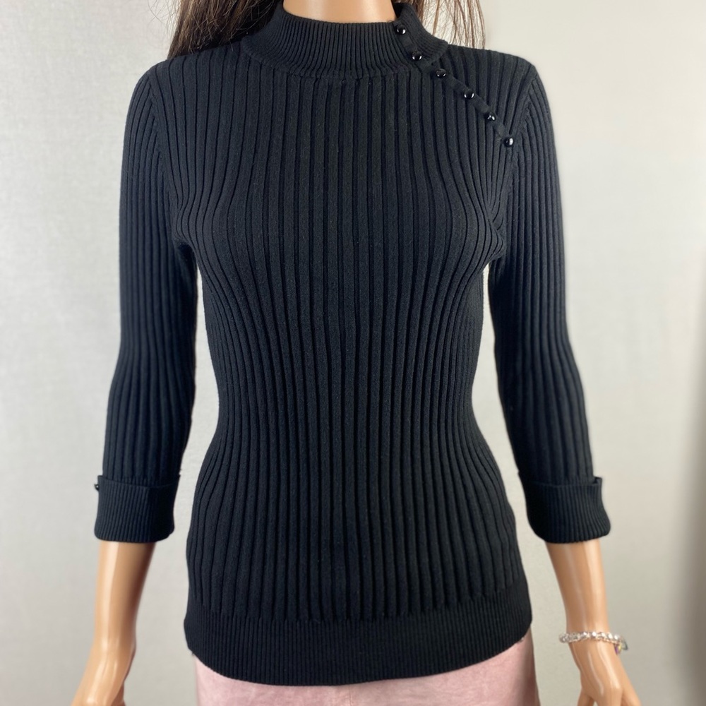 Carolyn Taylor Mock Neck Ribbed Knit Sweater